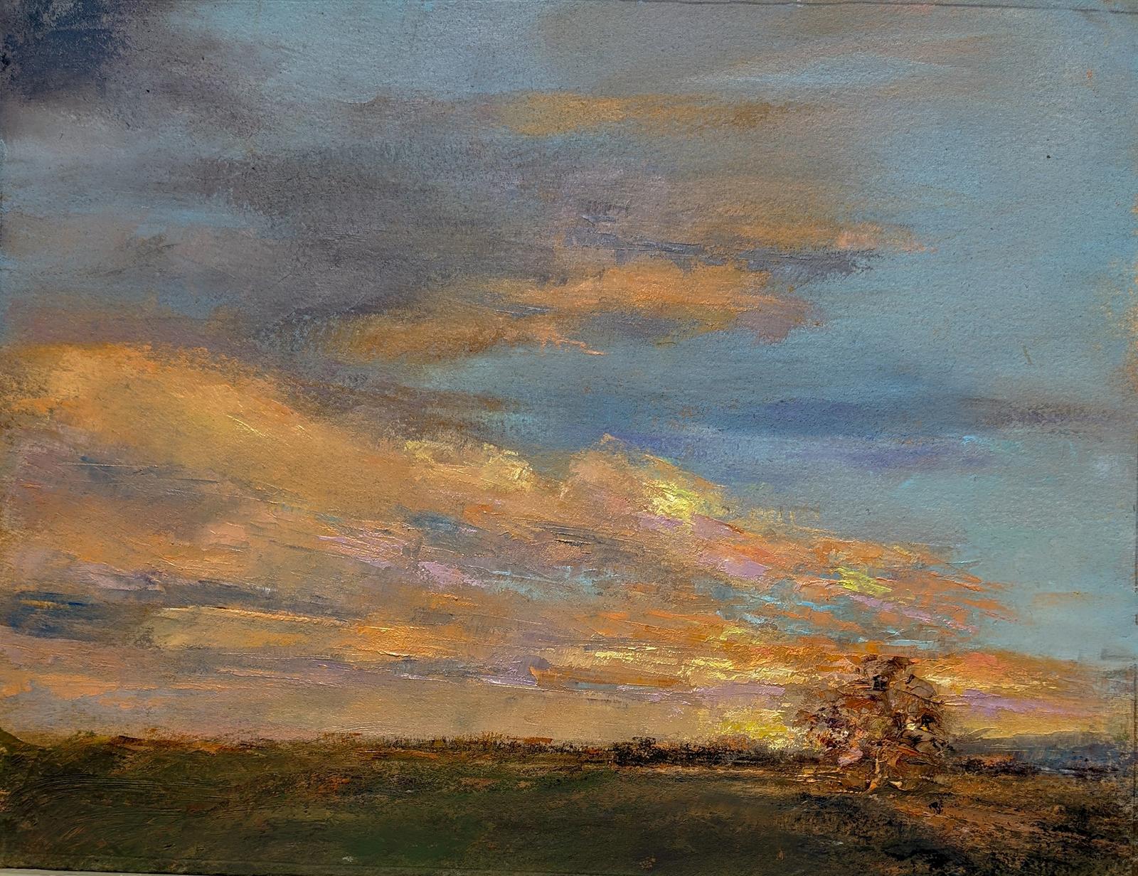 An oil painting of a fall sunset on the Coromandel Peninsula in New Zealand