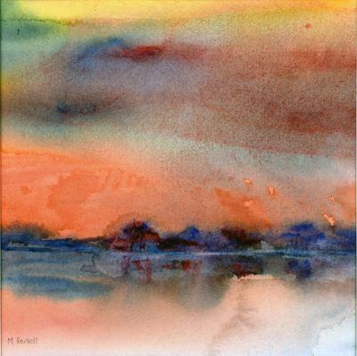 An abstract watercolor of a bright sunrise.
