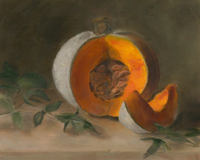 An oil painting on panel of a Winter Sweet Squash