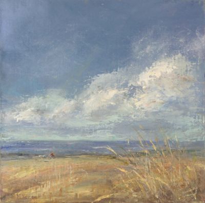 A seaside wheat field on a lovely autumn day.