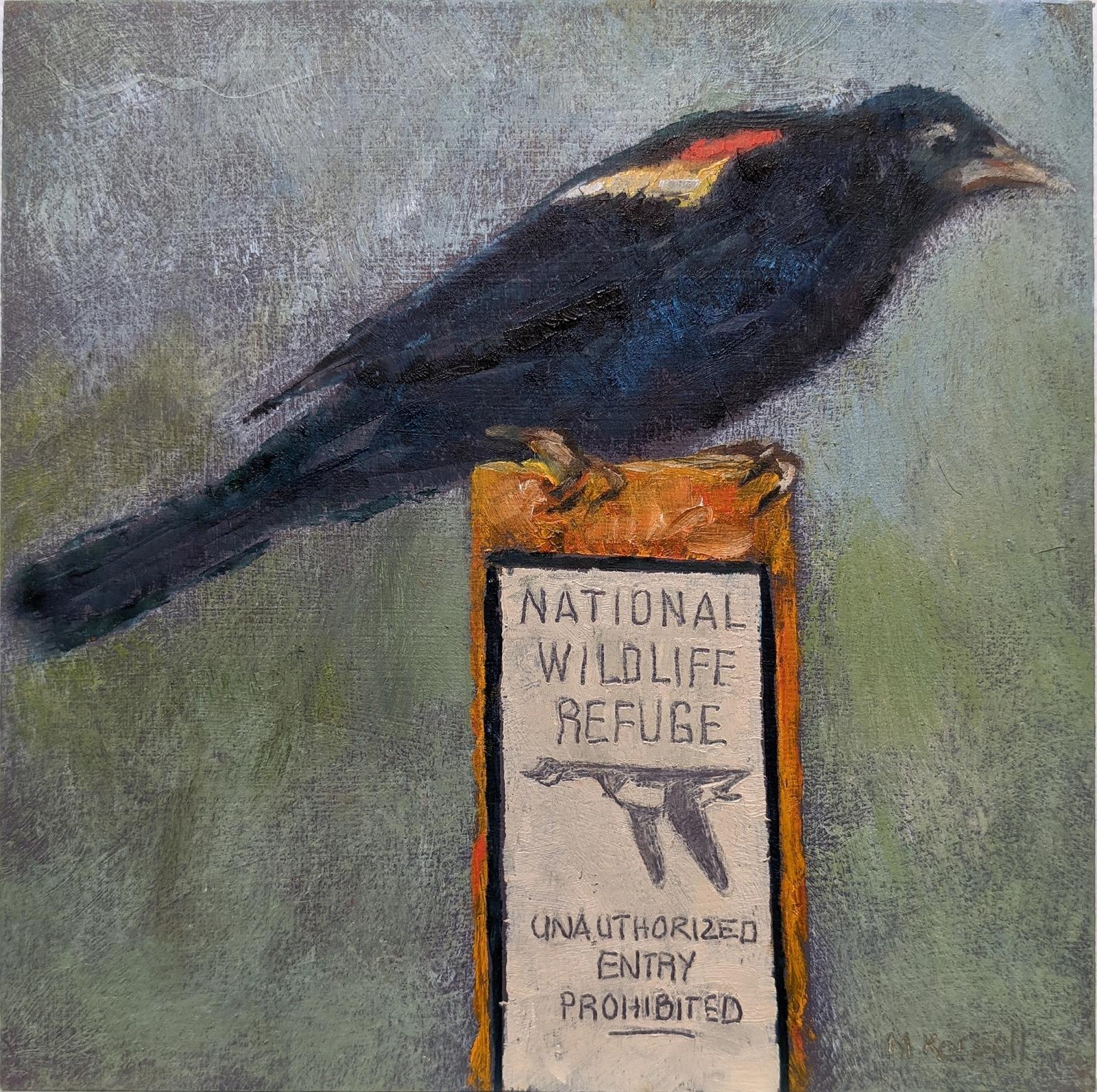 An oil painting of a Redwing Blackbird 