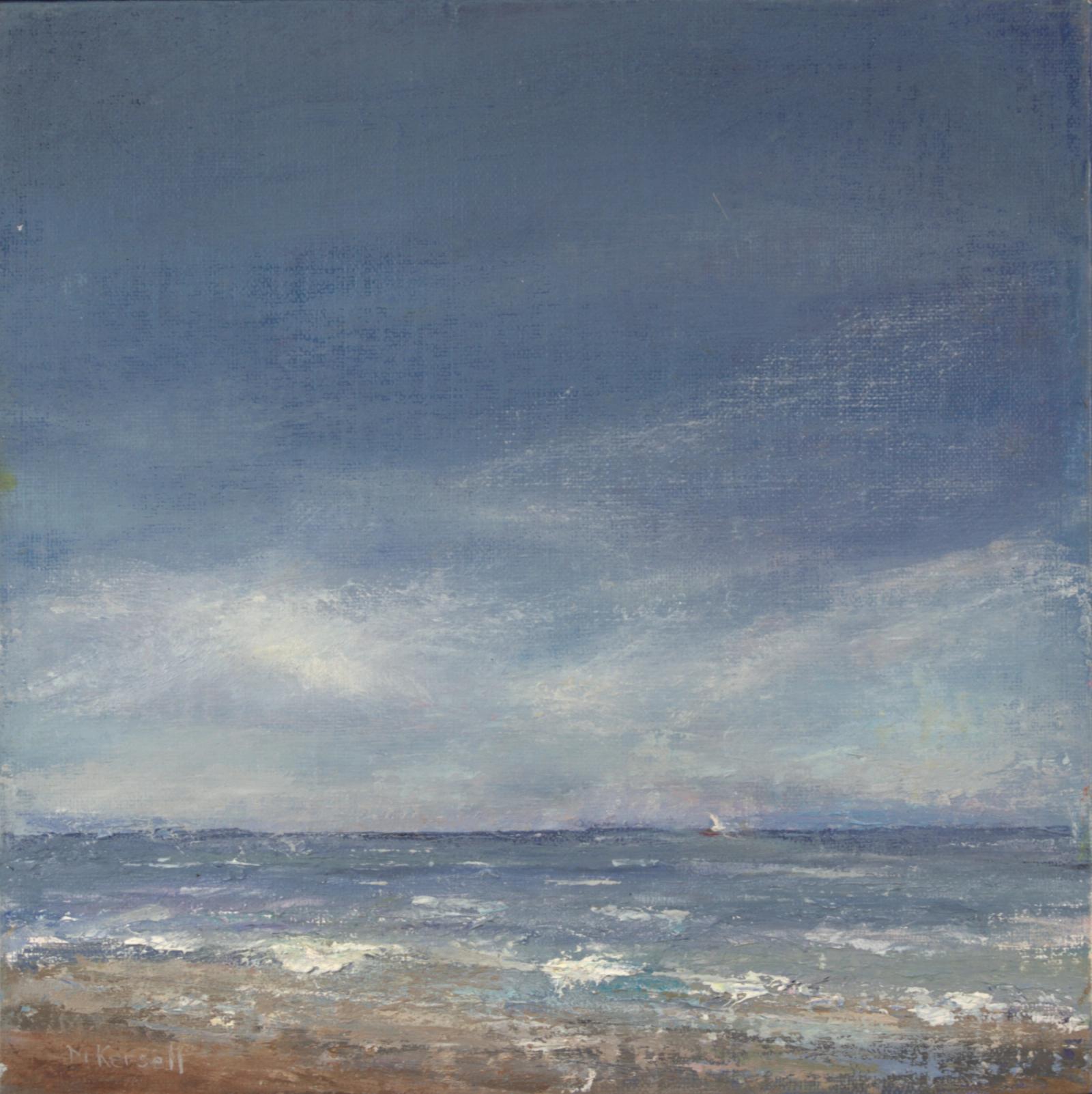 A fresh onshore breeze with sailboat enjoying the ride in the distance.