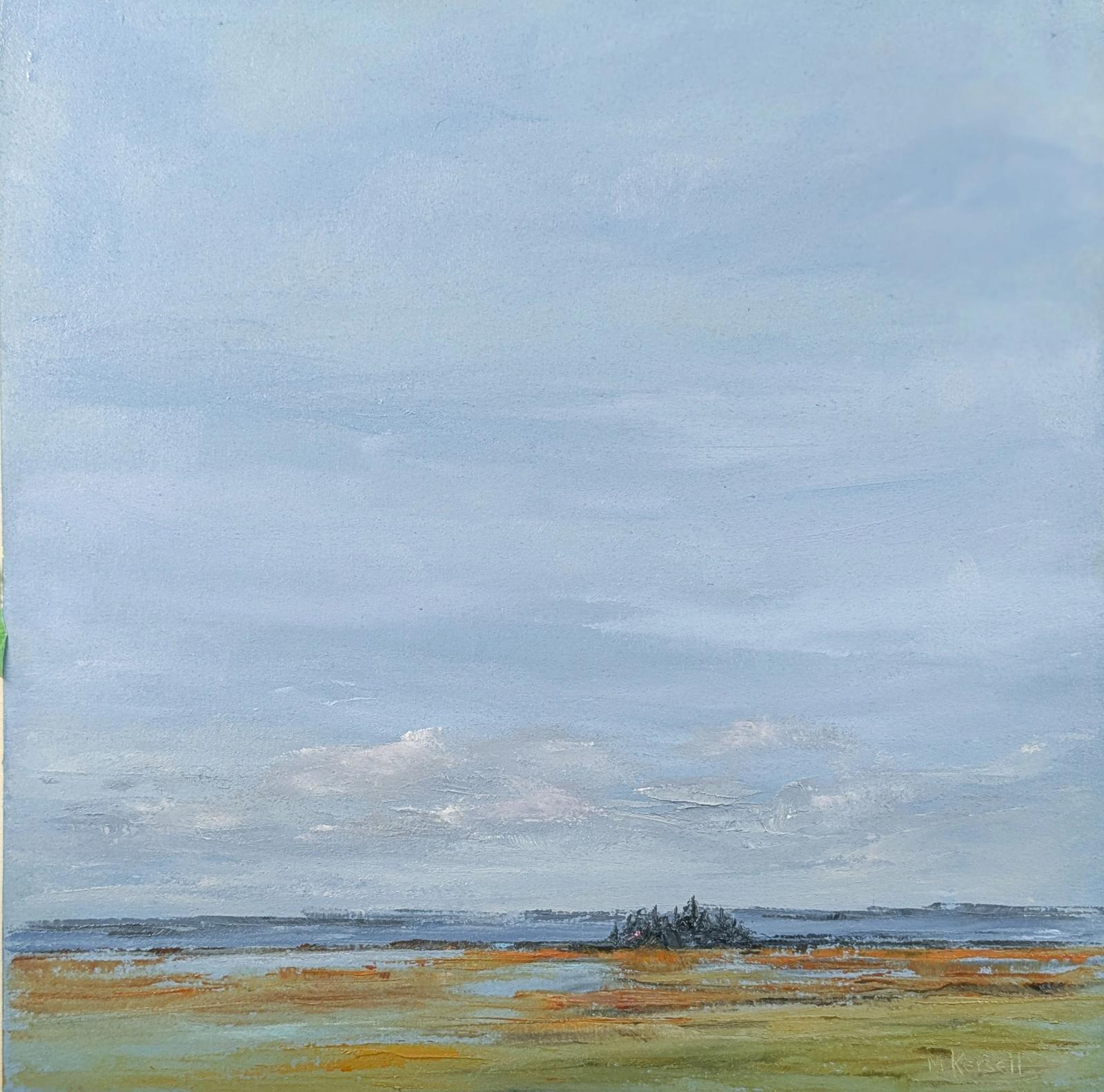 A spruce stand sitting in a saltmarsh on the ocean's edge.