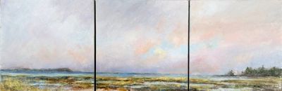 A tryptych of a sunset over a salt marsh