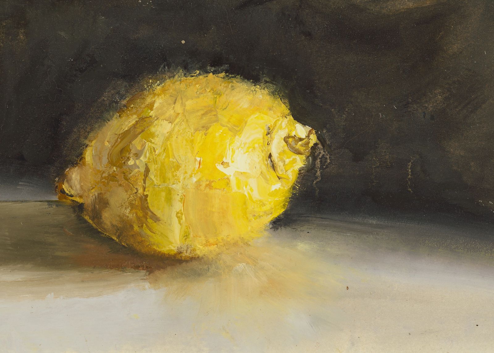 An oil sketch of a lemon.