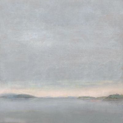 Distant Islands show throught the fog. Light is breaking through on the horizon.