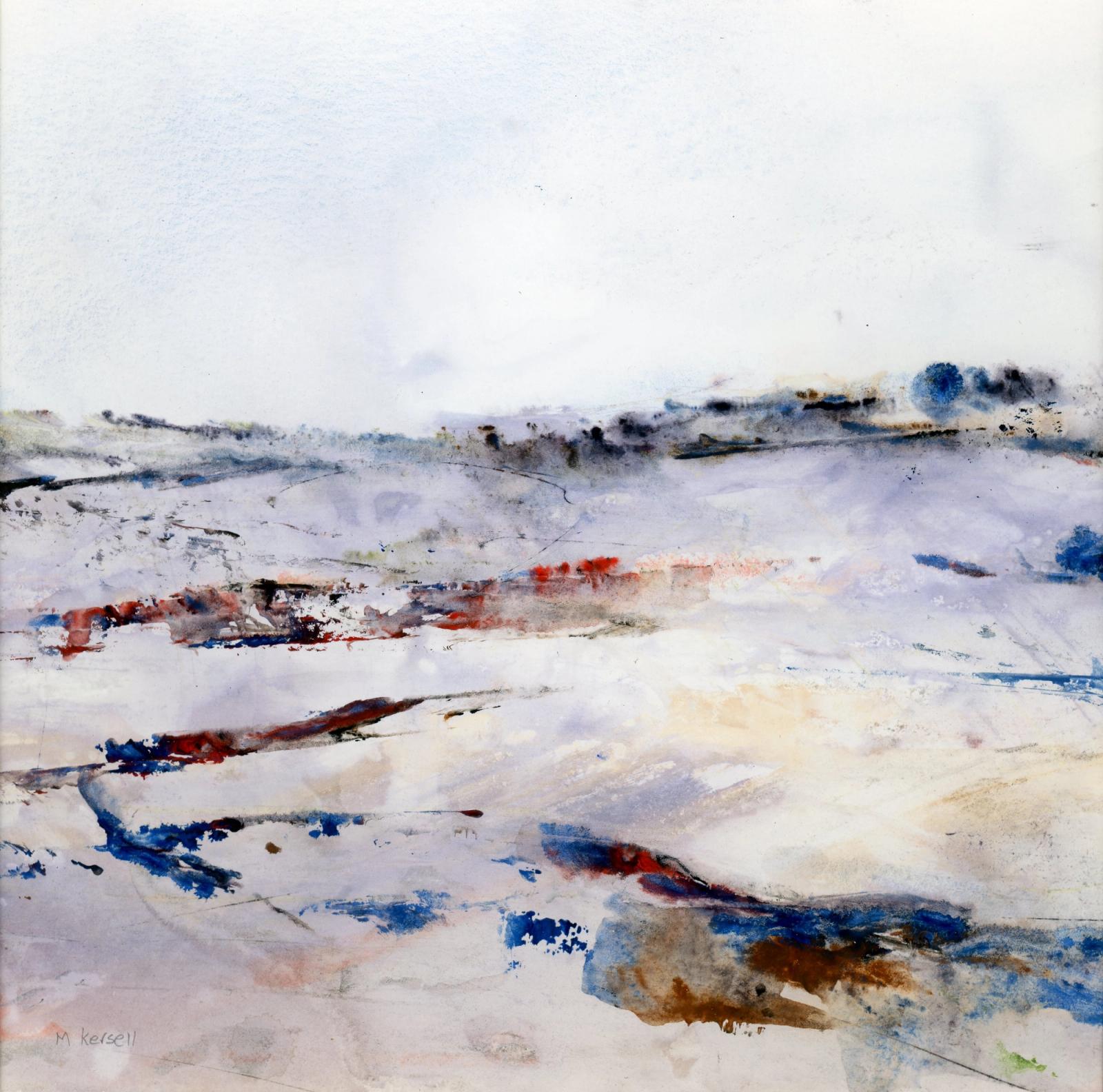 An abstract watercolor suggesting fields in autumn
