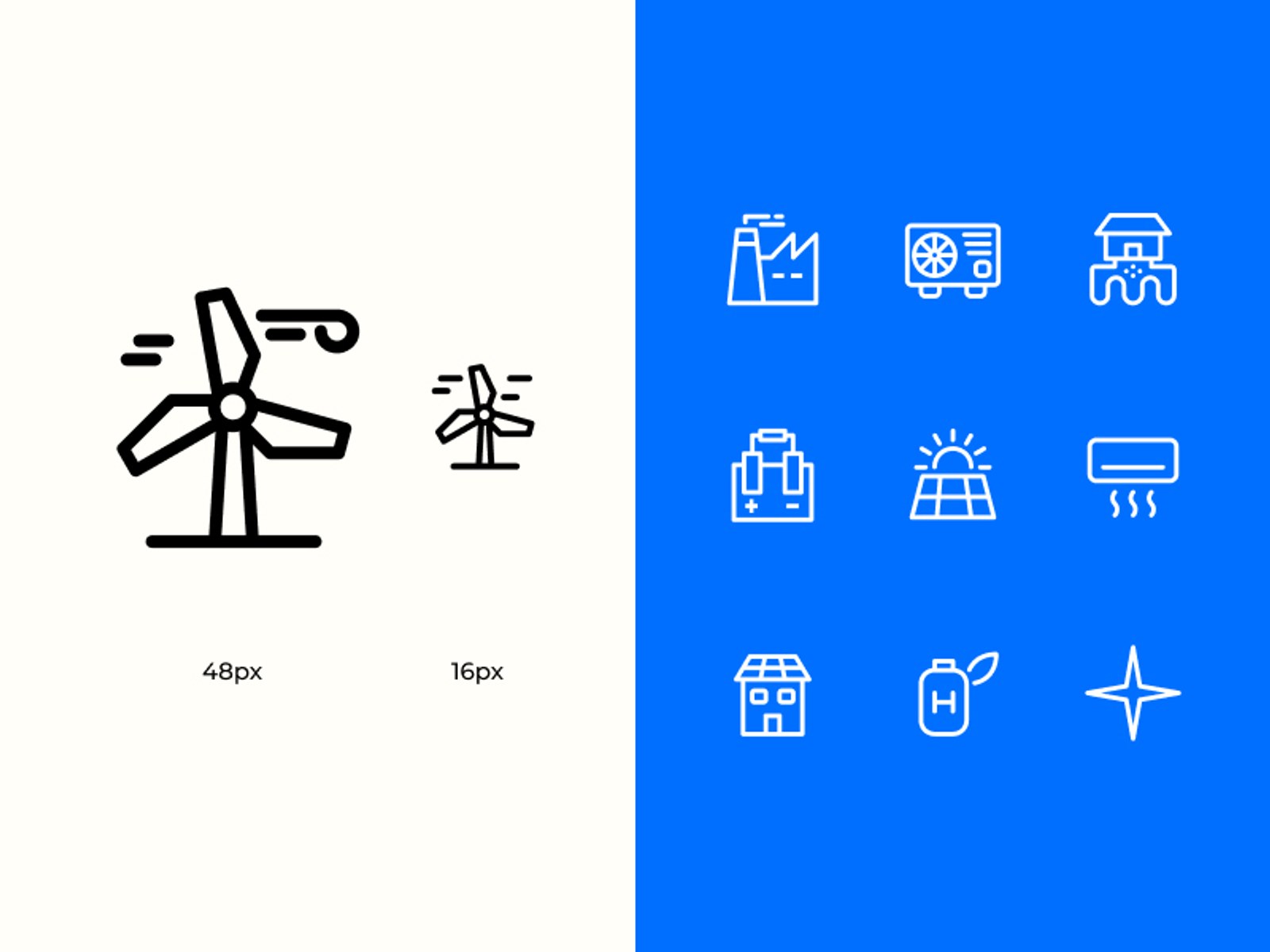 Showing two icons at different sizes with a grid of icons on the side