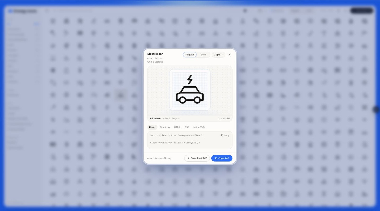 Showing an icon modal