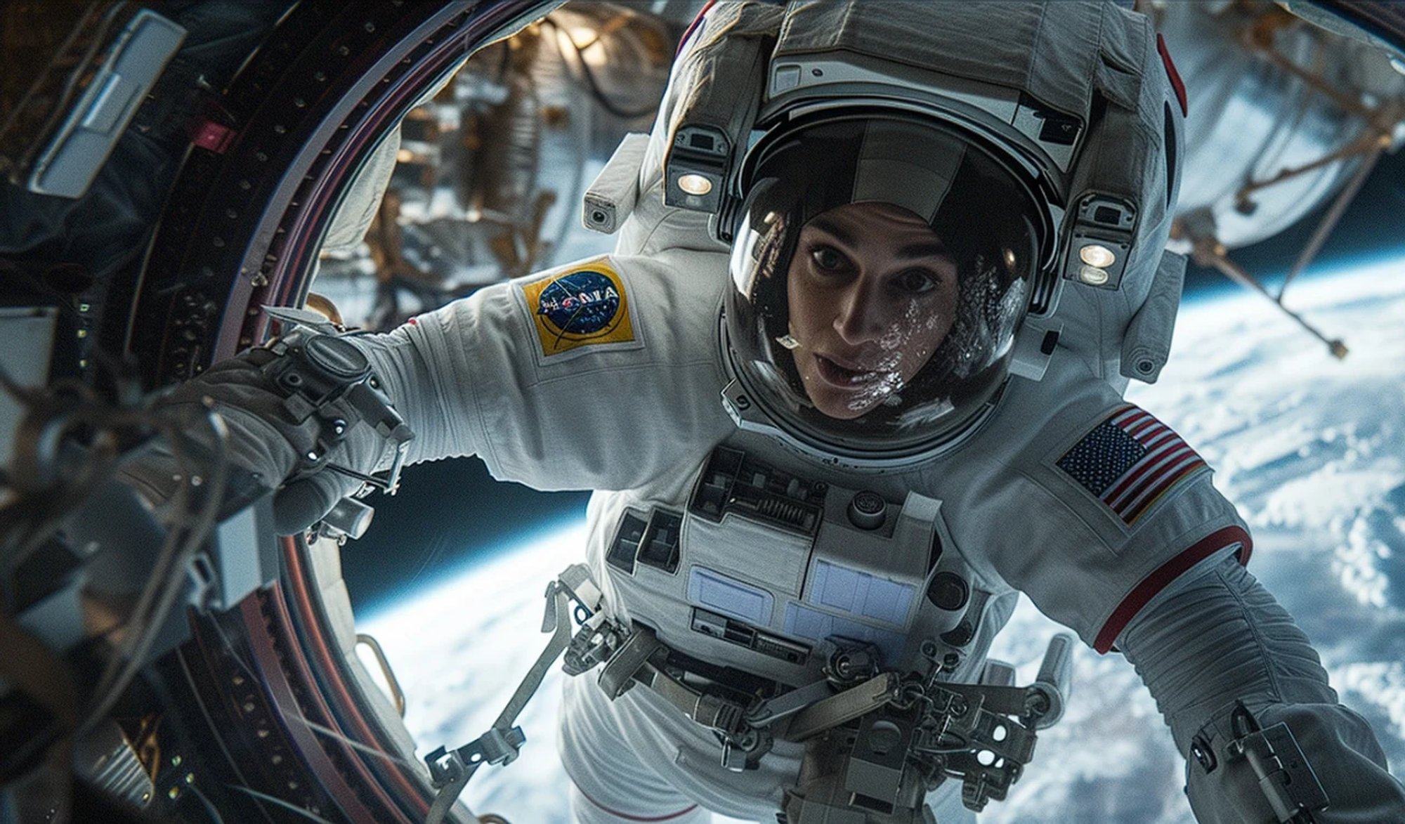 Astronaute photoréaliste au-dessus de la Terre, exemple du rendu visé par les modèles vidéo génératifs