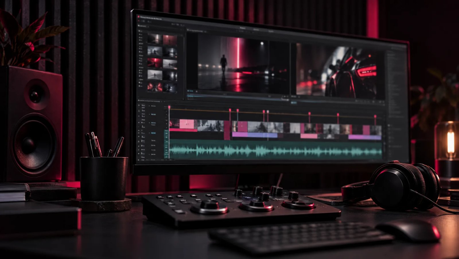 Poste de montage avec une courbe de rétention au-dessus des pistes vidéo et audio