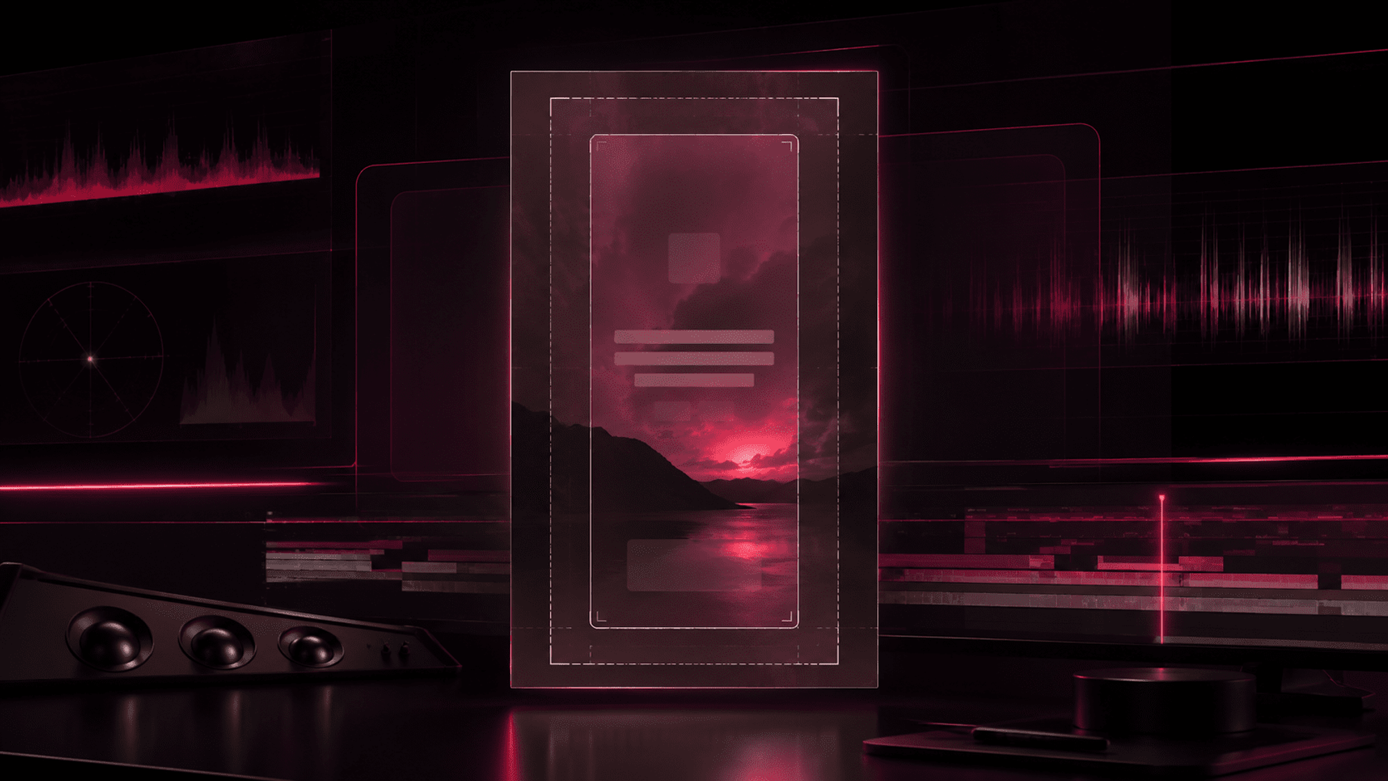 Overlay safe zone 9:16 posé sur une vidéo dans un logiciel de montage, avec repères et formes d’onde