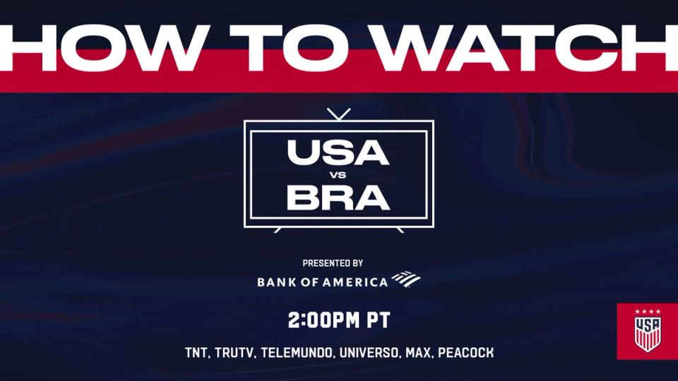 Graphic in blue text how to watch USA vs. Brazil