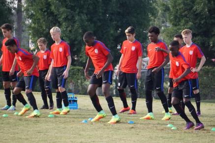 A group of young male players at a talent id camp