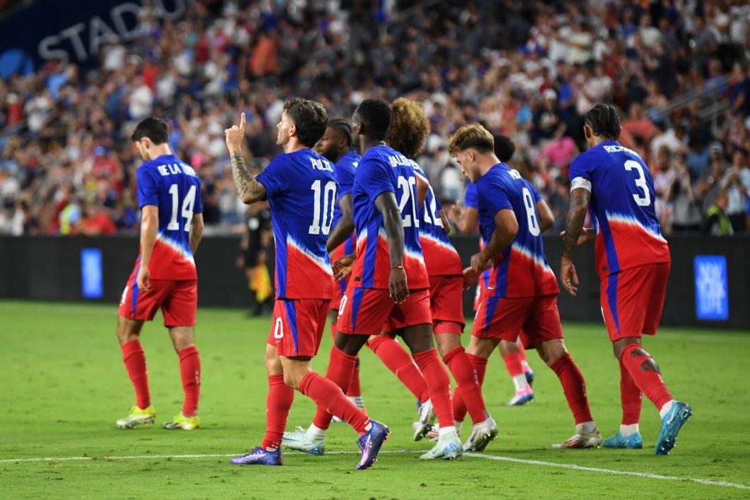 The USMNT on the field after Christian Pulisic's goal against New Zealand