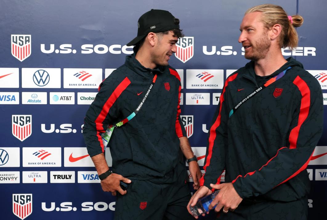 Gio Reyna (left) and Tim Ream (right) of the United States at Great Park Sports Complex on June 29, 2026 (Photo by Jamie Squire/Getty Images)