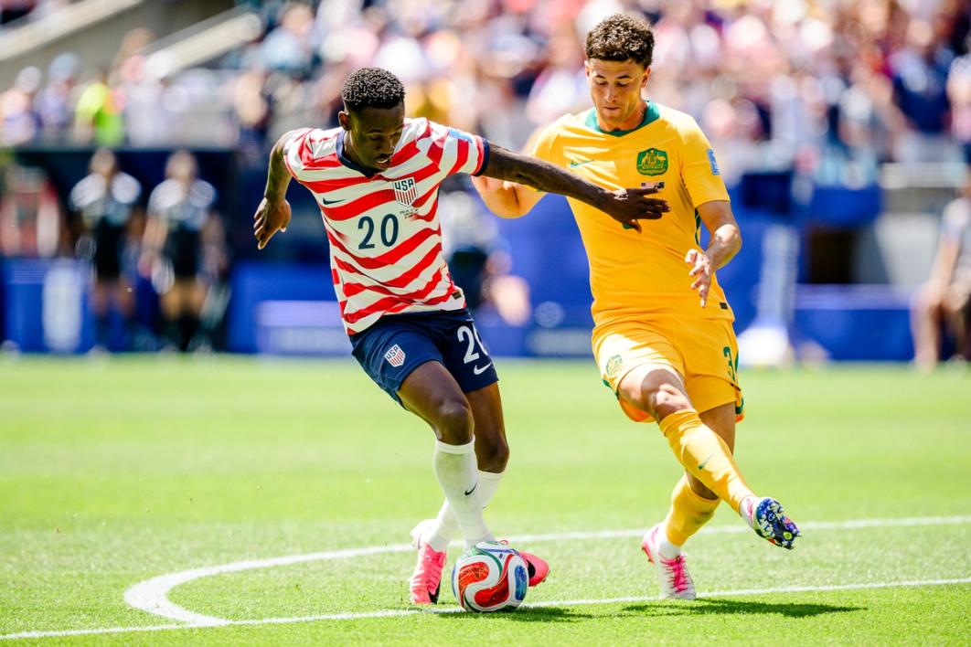 Folarin Balogun dribbles the ball against Australia during the second half of the FIFA World Cup 2026 Group D match (Photo by Jane Gershovich/ISI Photos/ISI Photos via Getty Images)