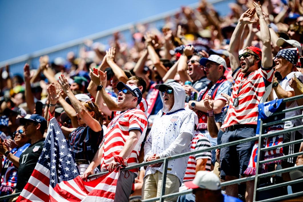 Fans react during the Group D match between USA and Australia at Seattle Stadium (Photo by Jane Gershovich/ISI Photos/ISI Photos via Getty Images)