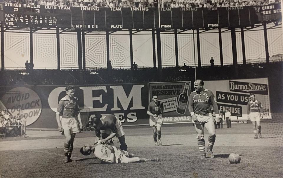The Rough Old Days – Strasser goalkeeper Albert Di’Orio in agony at the Polo Grounds