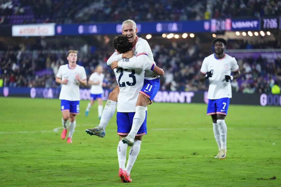 The USMNT celebrates following a goal against Costa Rica