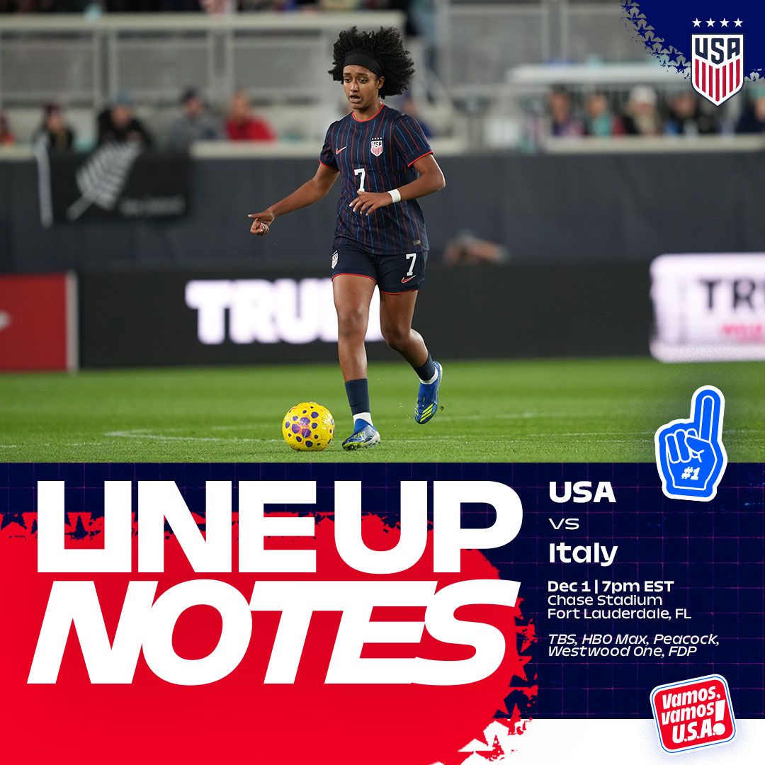 USWNT vs. Italy: Starting XI & Lineup Notes on Monday, Dec. 1 in Ft. Lauderdale, Florida