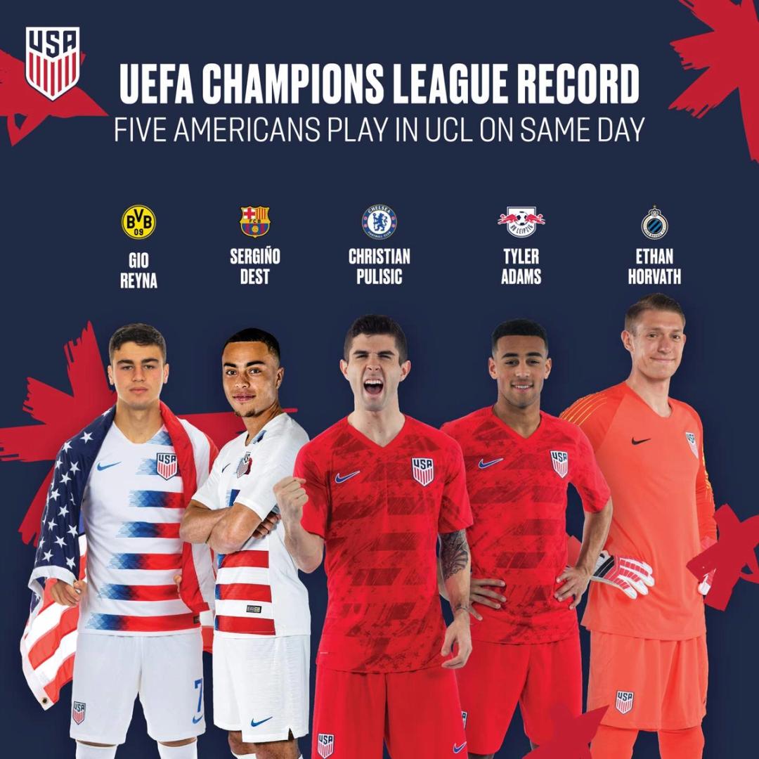 CHAMPIONS LEAGUE RECORD Pulisic Adams Dest Reyna and Horvath Set American UCL Milestone
