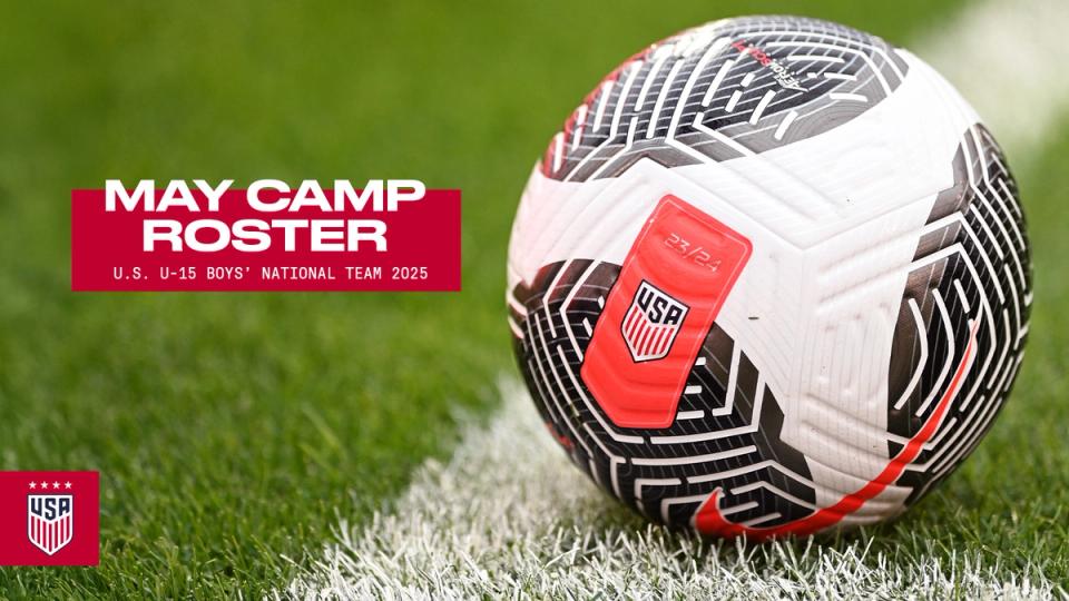 soccer ball on field text reads may camp roster