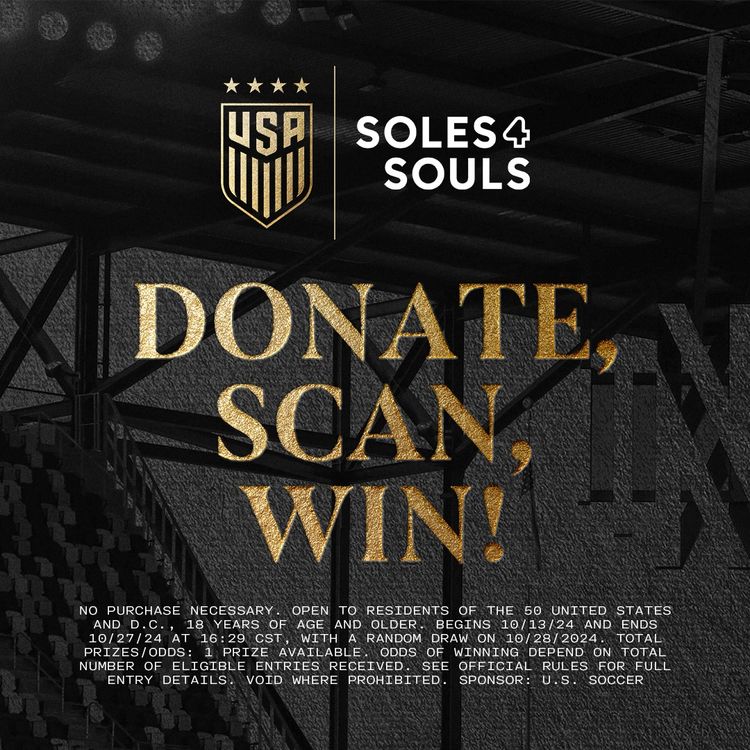 Graphic with text USA Soles4Souls Donate Scan Win