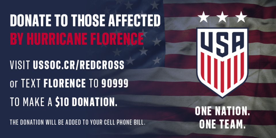 U.S. Soccer & American Red Cross partner to raise funds for Hurricane Florence relief donations