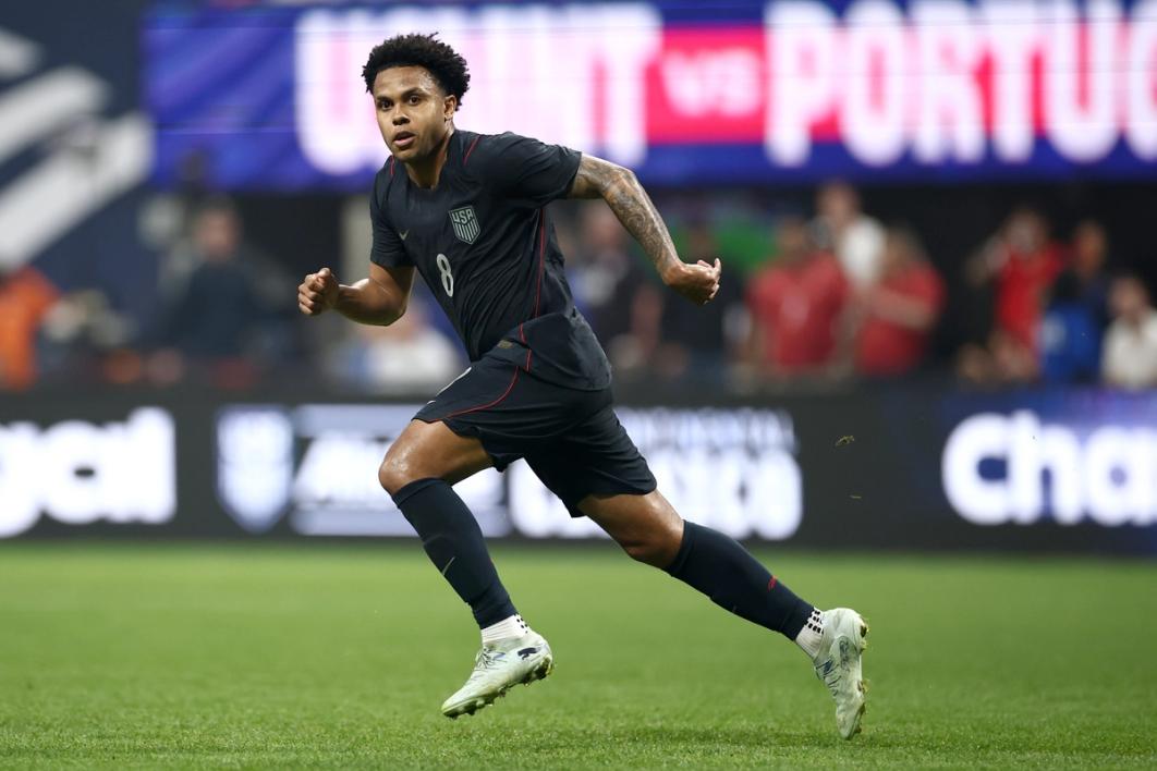 Weston McKennie #8 of United States runs the pitch during the match between United States and Portugal in Atlanta, Georgia. (Photo by Jared C. Tilton/Getty Images)