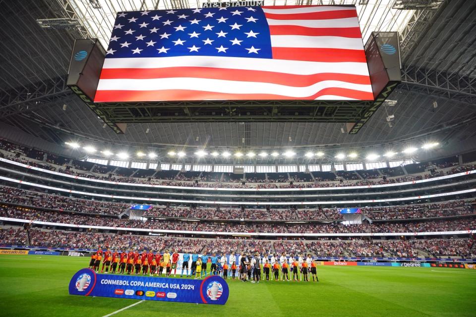 The United States and Bolivia line up prior to kickoff. (Photo by John Todd/ISI Photos/USSF/Getty Images for USSF)