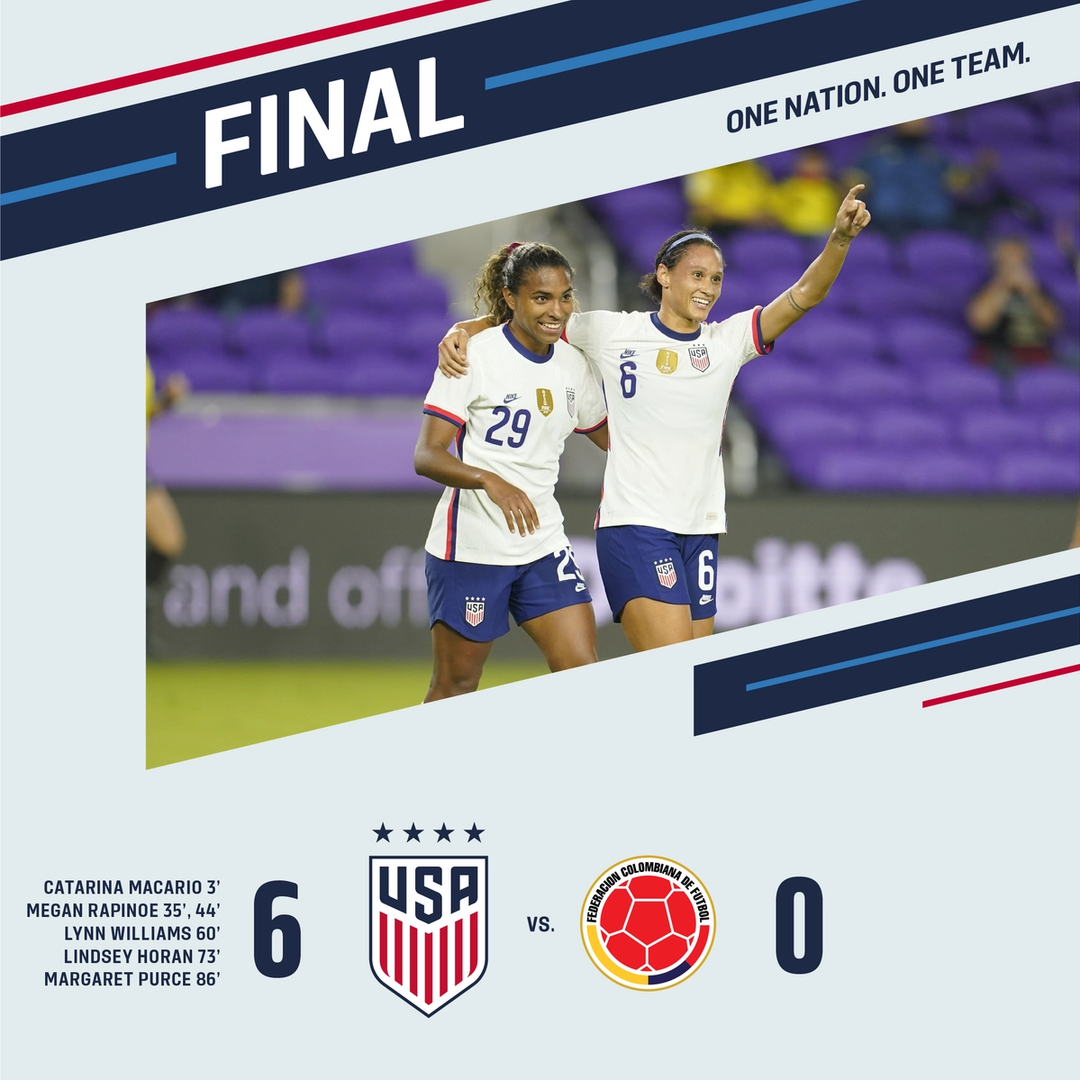 USWNT 6 Colombia 0 Match Report Stats