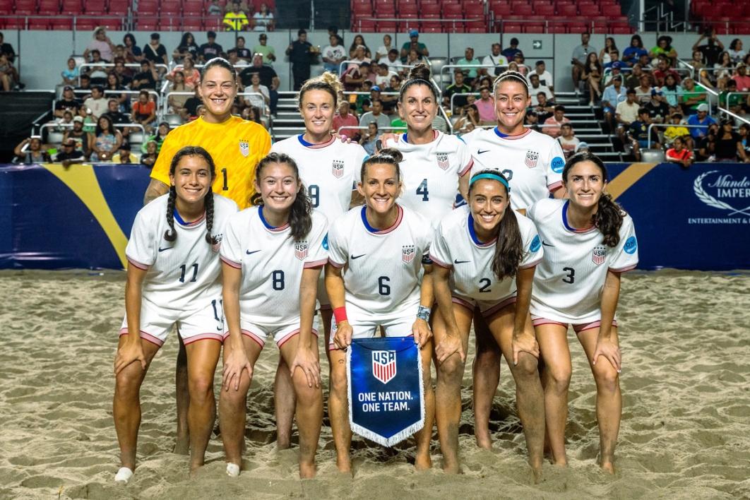 The U.S. Women's Beach National Soccer Team before a match