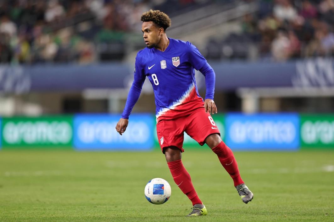 Weston McKennie on the field for the USMNT