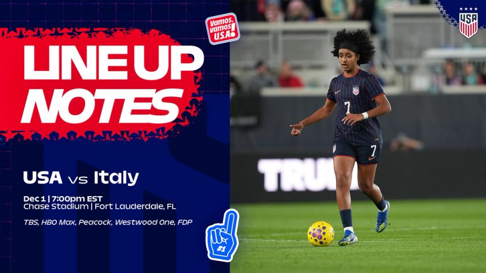 USWNT vs. Italy: Starting XI & Lineup Notes on Monday, Dec. 1 in Ft. Lauderdale, Florida