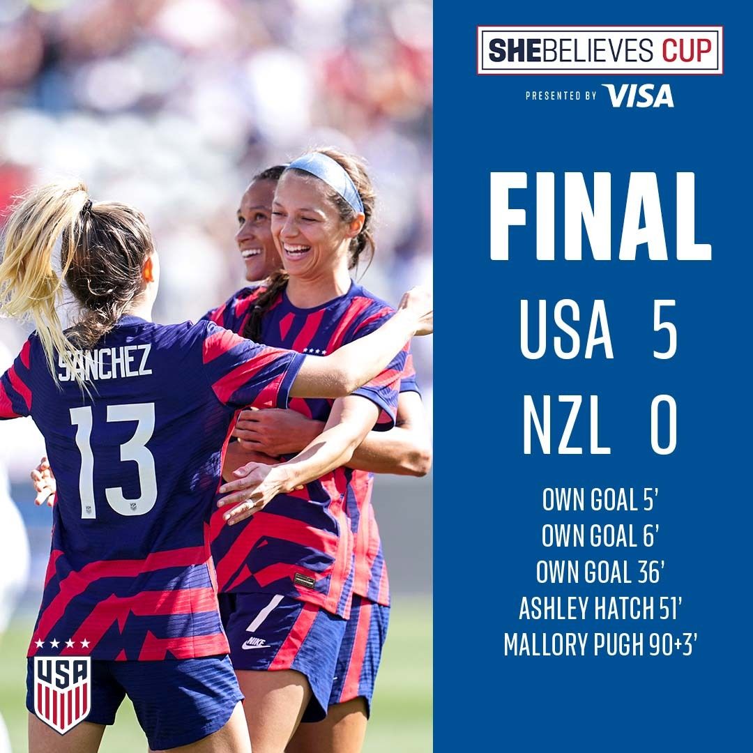 U.S. Women’s National Team Defeats New Zealand 5-0 On Second Match Day Of 2022 In SheBelieves Cup, Presented By Visa
