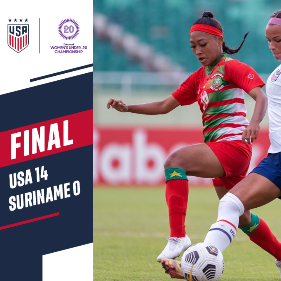 U.S. U-20 Women’s Youth National Team Rolls Past Suriname 14-0 In Round Of 16 at Concacaf Women’s U-20 Championship