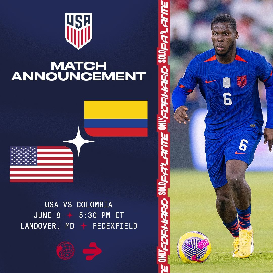 US Mens National Team Returns To Washington DC Area To Face Colombia On June 8 At Fedexfield