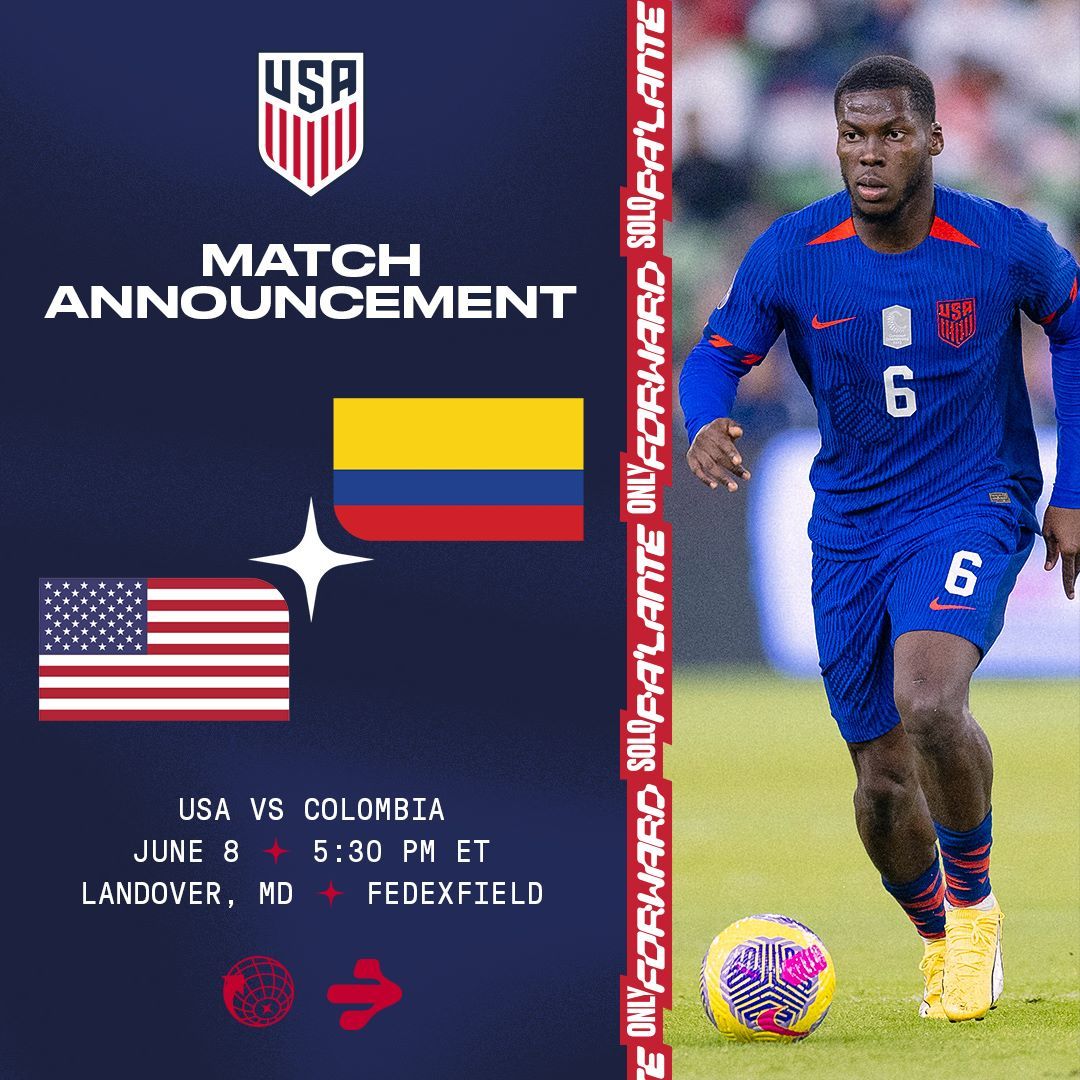 U.S. Men's National Team Returns to Washington, D.C. Area to Face Colombia on June 8 at FedExField