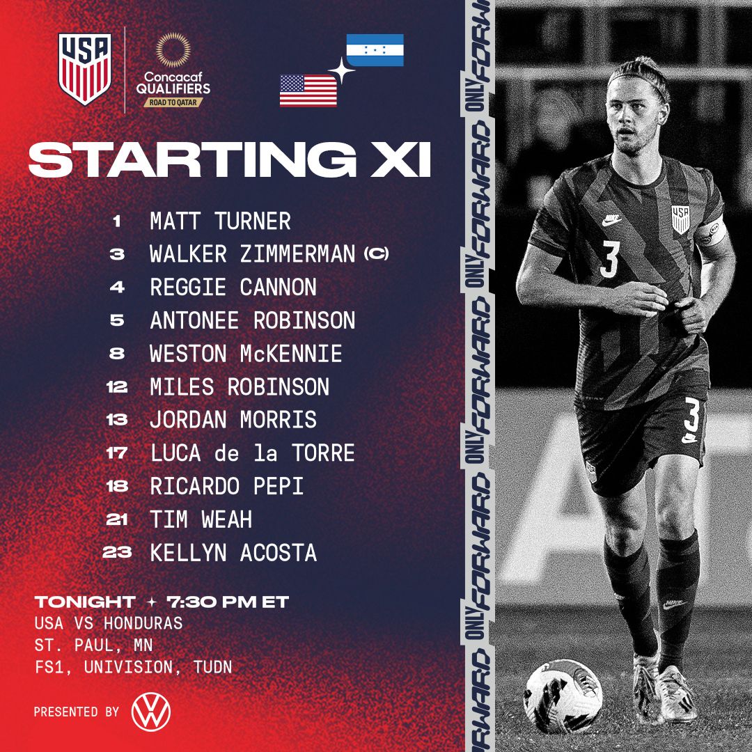 2022 Concacaf World Cup Qualifying USA Vs Honduras Starting XI Lineup Notes TV Channels Start Time