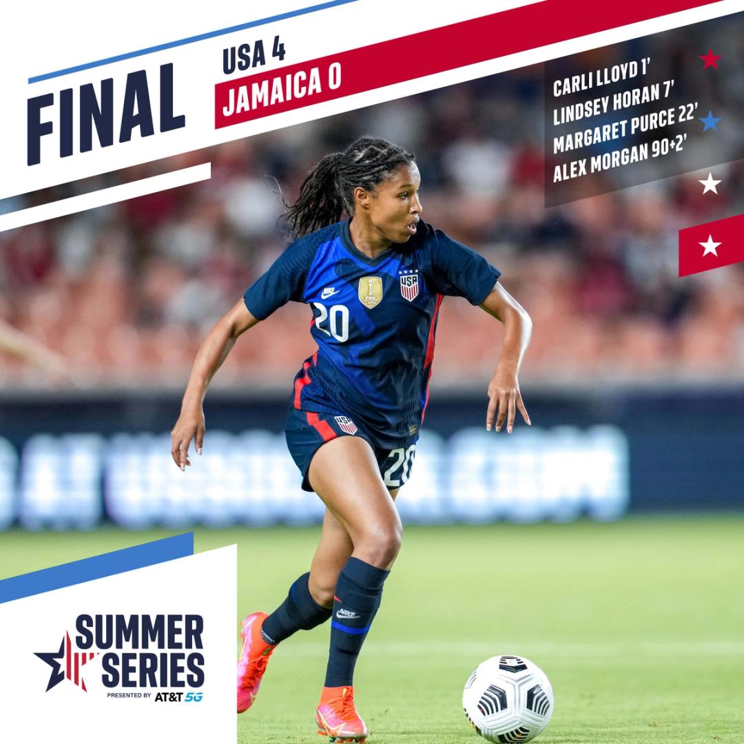 Summer Series uswnt 4 vs Jamaica 0 Match Report Stats