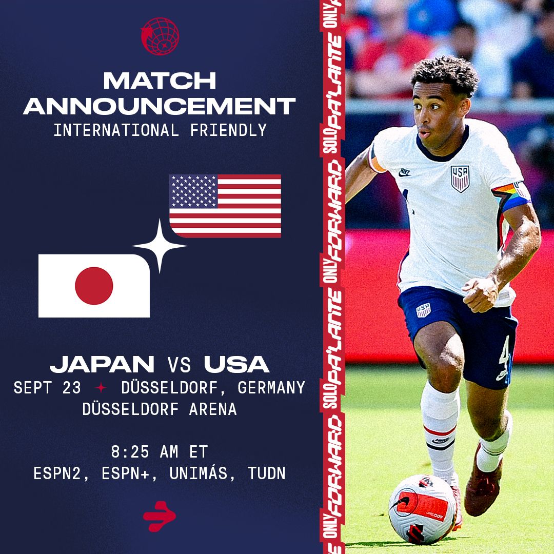 USMNT to Face Japan in Düsseldorf, Germany on Sept. 23 at Düsseldorf Arena