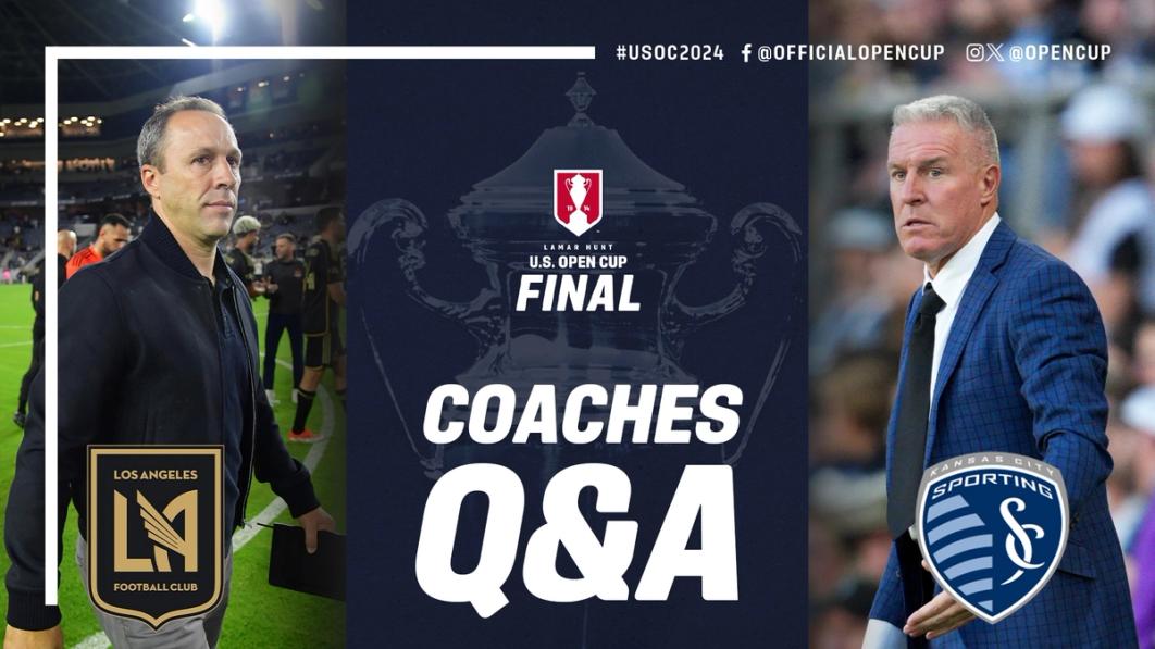 Graphic with a picture of Steve Cherundolo and Peter Vermes with text US Open Cup Final Coaches Q&A