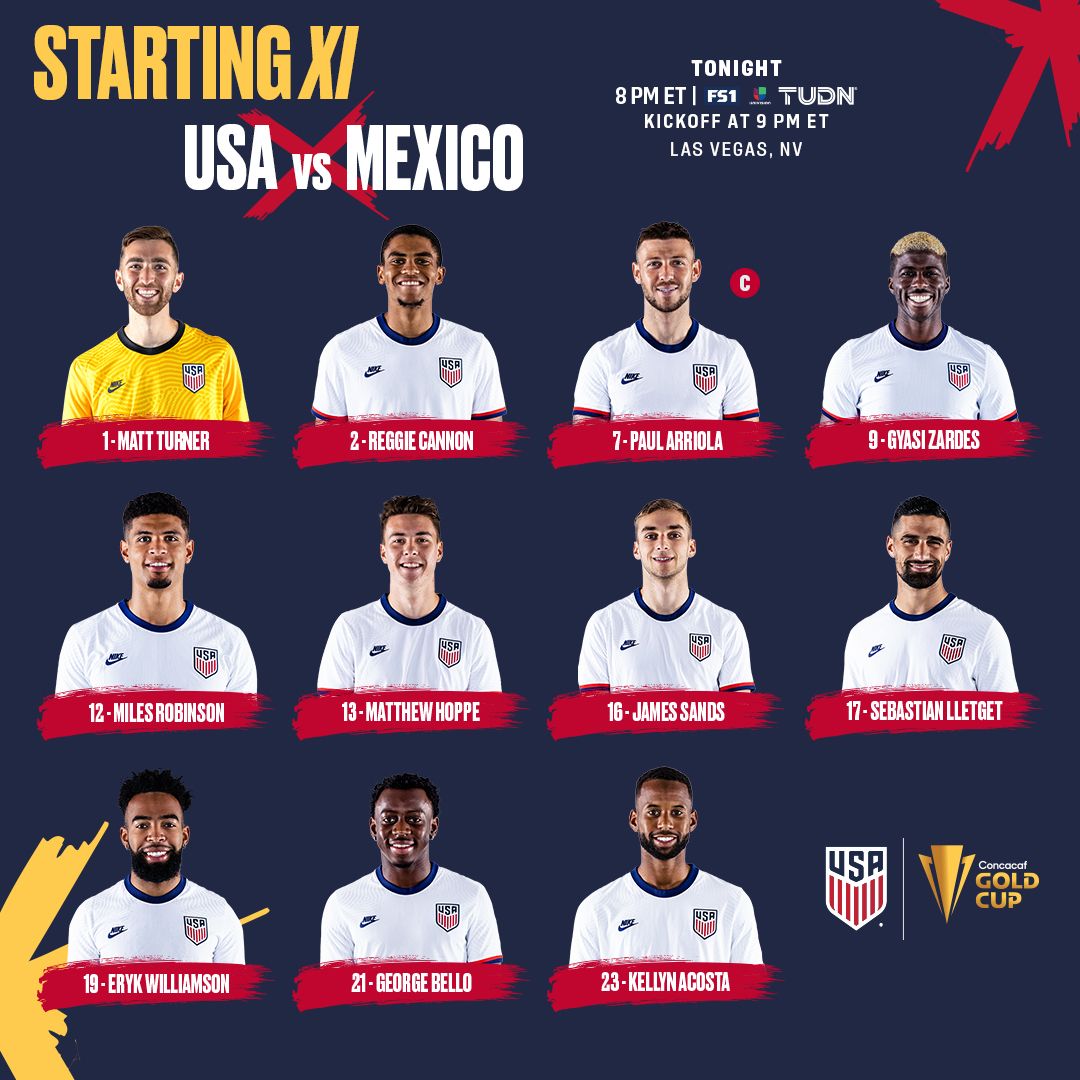 2021 Concacaf Gold Cup Final USA vs Mexico Starting XI Lineup Notes TV Channels Start Time