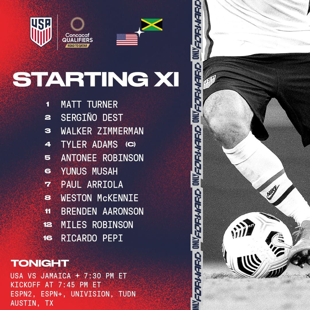 2022 Concacaf World Cup Qualifying USA vs Jamaica Starting XI Lineup TV Channels Start Time