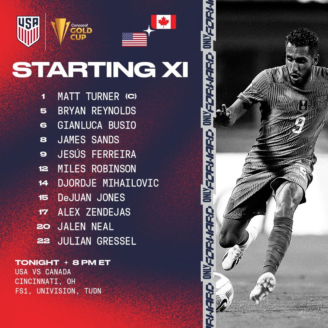 2023 Concacaf Gold Cup USMNT vs Canada Starting XI Lineup Notes TV Channels Start Time