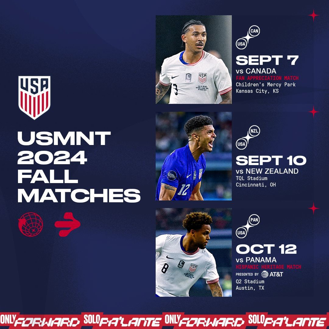 U.S. Men’s National Team to Play Canada, New Zealand and Panama in Three Fall Home Friendlies