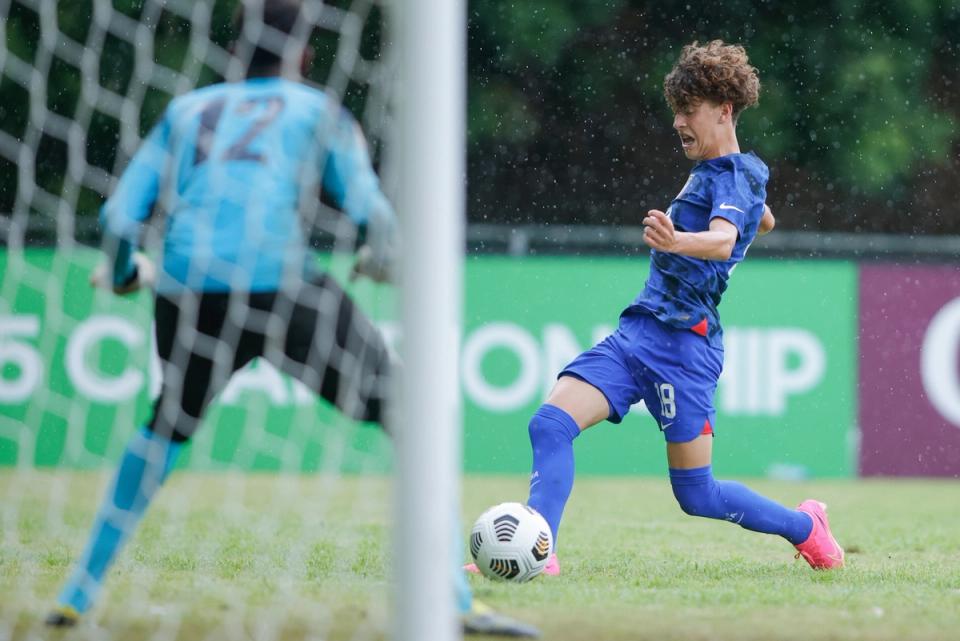 Pedro Guimaraes takes a shot on goal during match