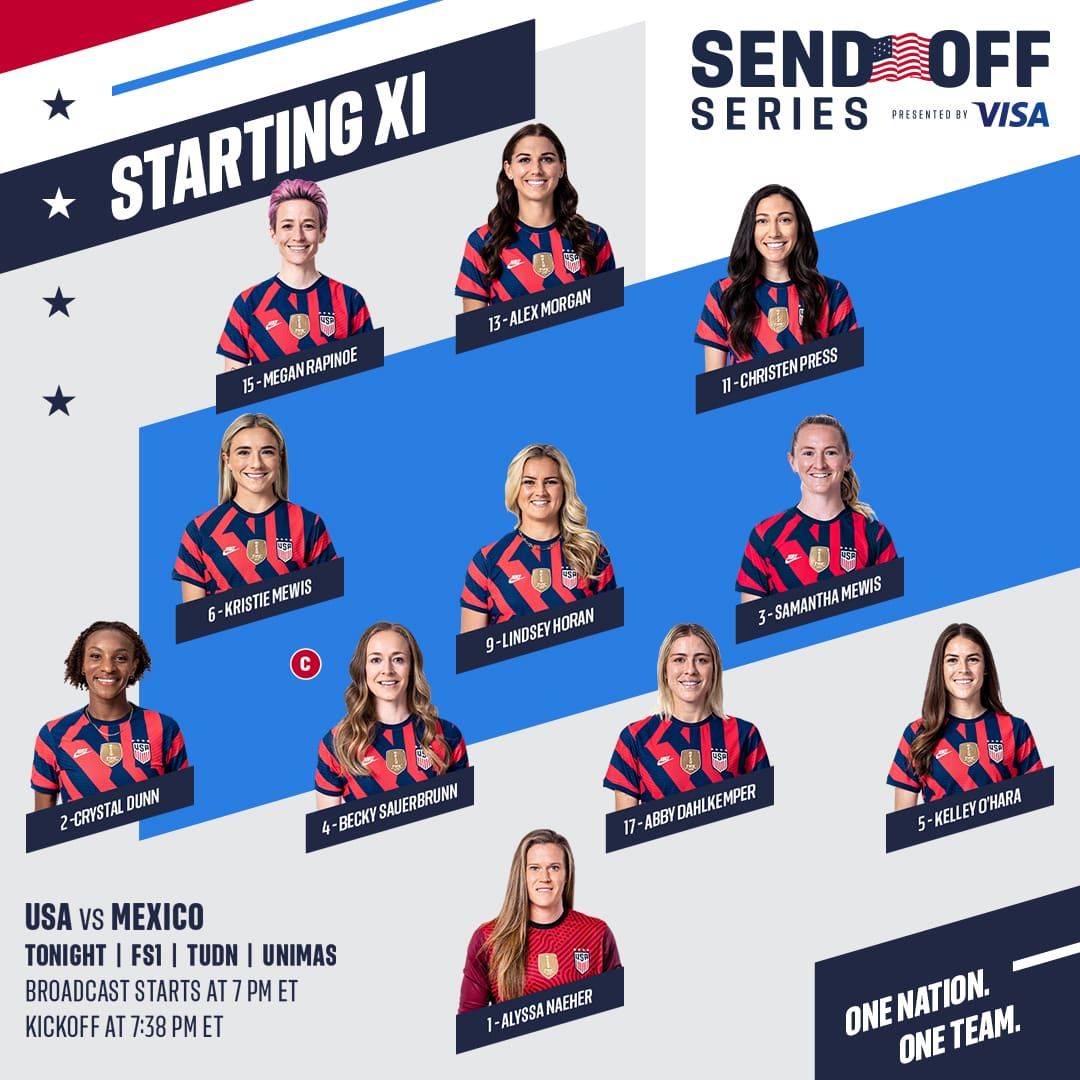 2021 Send Off Series USWNT vs Mexico July 1st Lineup starting XI and TV Channels