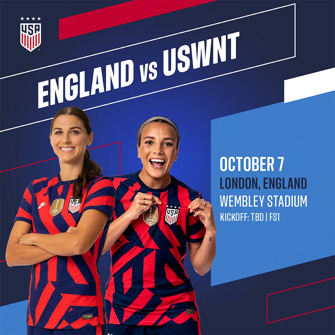 U.S. Women’s National Team Scheduled To Face 2022 European Champions England At Famed Wembley Stadium On Friday, Oct. 7